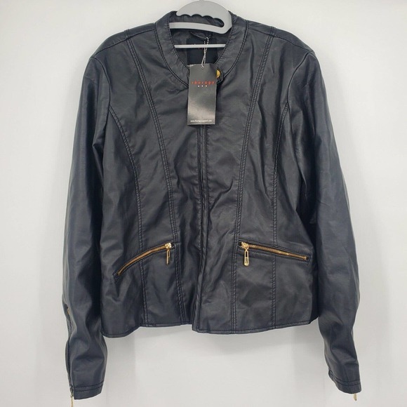 therapy Jackets & Blazers - NEW Therapy by Lane Crawford Black Vegan Faux Leather Crop Moto Jacket XL 117070